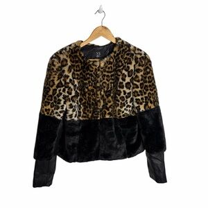 Mob wife Leopard animal Print Faux Fur leather cropped Jacket size M